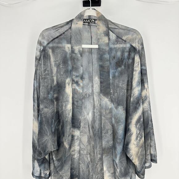 Tamo Design Mesh Kimono Coverup Grey Dusty Cloud Grunge Fairy Goth OS Unisex - Picture 2 of 8